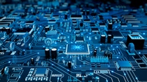 High angle view of a futuristic circuit board. High angle view of a futuristic circuit board.