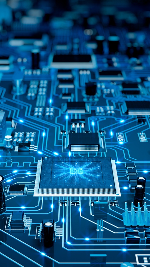 High angle view of a futuristic circuit board. High angle view of a futuristic circuit board.